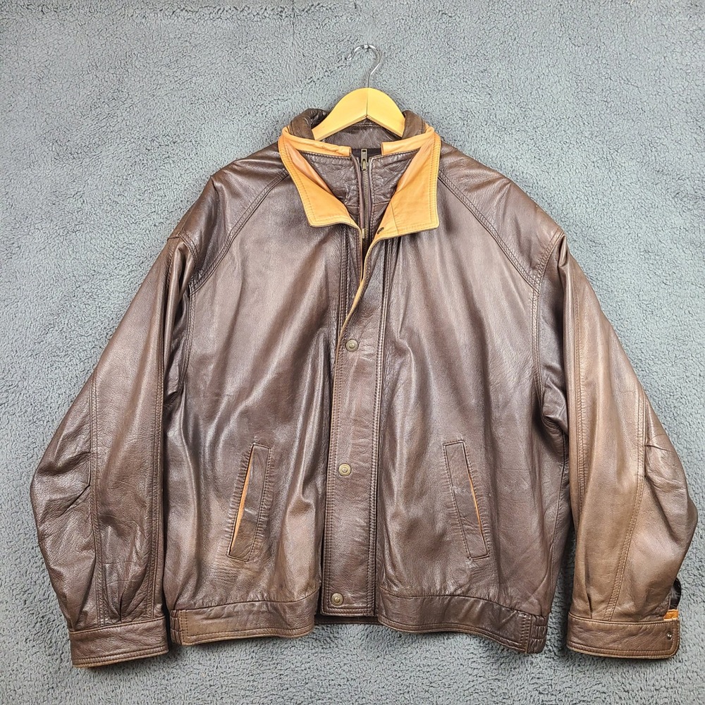 Cinque Lampade Firenze Vera Pelle Mens XXXL Brown Leather Bomber Jacket Italy